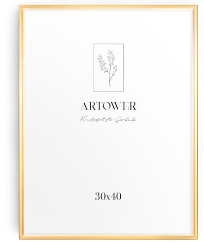 Artower® Bilderrahmen Gold Metall Dünner Rahmen für 30 x 40 cm | Posterrahmen Groß für Collage | Picture Frame Metal 30 x 40 cm | Aluminium Schmal Bilderrahmen | Gold Poster Rahmen