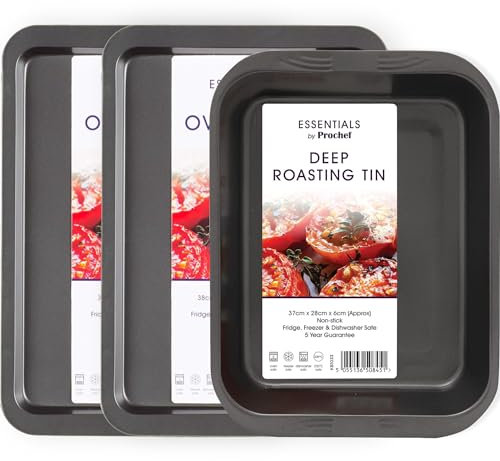 KasaBona Bakeware Set Non Stick Baking Roasting Cooking Oven Trays Sheets 3 Piece Set - 2 Medium & 1 Roasting Tray Set