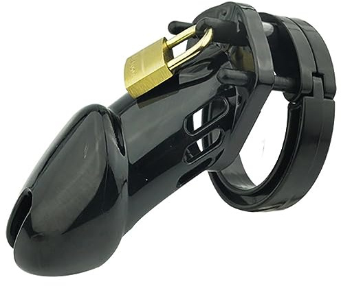 Male Chastity Cage, Plastic Lightweight Penis Cage, Cock Cage Device Sex Toys for Man with 5 Sizes Rings (Black)