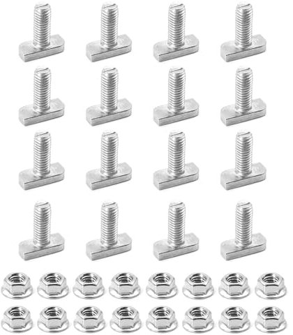 WEDAMOO 16 Pezzi Viti a Testa Martello M8x20mm,Bulloni Slot T in Acciaio Inox A2-70,Viti a Testa Martellata Con Dadi a Flangia M8 per Moduli Fotovoltaici Profilo in Alluminio Solare Fotovoltaico Serra