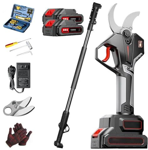 LIDDFAFA Tijeras de jardín elécts 70 mm con pértiga telescópica, podadera eléct 950W, Largo Alcance, Tijeras de podar eficientes para setos, arbustos y huertos 1 batería