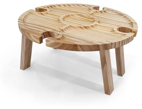 yomoe Tavolo da Picnic Pieghevole per Esterni in Legno Portabicchieri Portatile 2 in 1, Tavolo da Picnic Pieghevole con Portabicchieri da Vino