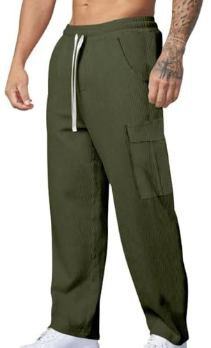 MakingDa Hombre Cargo Pantalones de Pana Caballero Multibolsillos Cordon Cintura Elastica Jogger Pantalones Casual Jogging Chandal Pantalon Bolsillos Laterales Regular Fit Atletismo Moda Casa