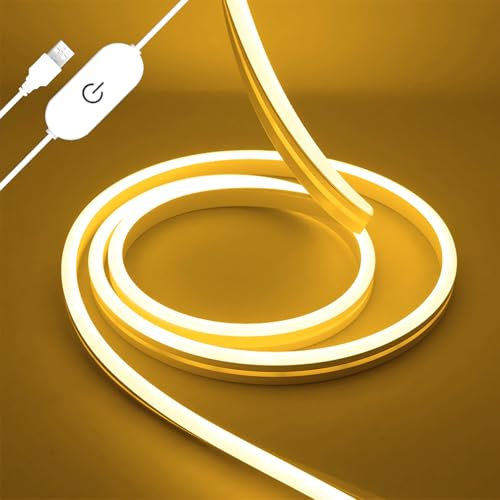 iNextStation LED Streifen Warmweiß Neon 2M, IP65 USB 5V, Dimmbar & Schneidbar, Selbstklebend, Flexibles Silikon für Küche Schrank Treppe Schlafzimmer Aussenbereich