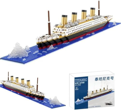 JUCYJULY Technik Titanic Schiff Bausteine, 1878 Klemmbausteine Kreuzfahrtschiff Modell Bausatz, MOC Micro Mini Bricks Cruise Liner Modellbausatz, Spielzeug Geschenk für Kinder Erwachsene