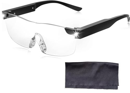 Magnifying Glasses with Lights, 250% Magnification, Magnifying Glasses with 2 LED Lights, Hands Free Lighted Magnifier Eyeglasses for Hobbies, Reading, Close Work, Crafts (Black)