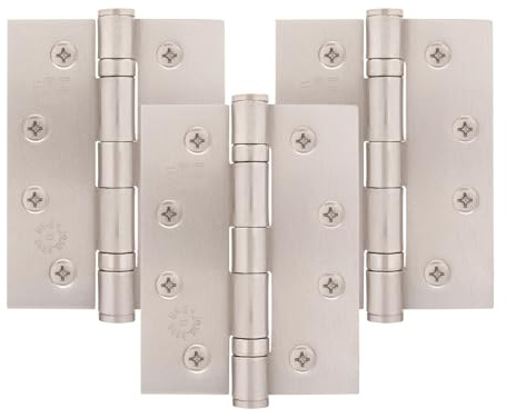 EAI Satin Nickel Door Hinges, 102mm / 4 Inch, 1.5 Pairs Fire Rated | Internal Fire Door Hinges, Perfect for Wooden Doors, Smooth Operation, Ball Bearing Hinges, Fixings Included