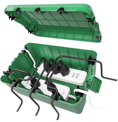 RISEMART extra große kabelbox (32 * 21 * 13 cm), IP54 wasserdicht, 7 Kabeleingänge und -ausgänge (3 vorne und 4 seitlich) Outdoor kabel safe box, Timer-Steckdose, Polypropylen, schwarz