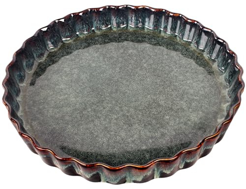 jinsongdafa Porcelain Pie Pan Quiche Baking Dish, Round Ruffled Edge 29.5 CM Au Gratin Baking Dishes, 1400ML Non-Stick Pie Dish, Tart Pan, Pie Plate for Apple, Oven Safe