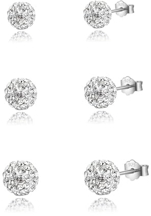 HinDaLi 3 Paires Disco Boule Boucles d'oreilles Argent 925 pour Femme Fille | Boucles d oreilles Boule Disco Petite Boucles d'oreilles Argent Ronde Brillantes Clous d'oreilles Argent Piercing