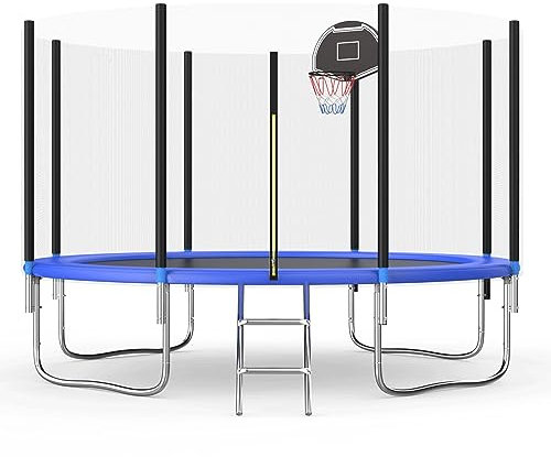 Redkid, Trampolino esterno Ø 305/366 cm, trampolino da giardino con rete di sicurezza, scala, canestro da basket, portata 440 kg, trampolino per bambini, blu, Outnet