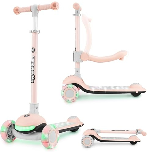 HyperMotion Monopattino Bambino 2 Anni LUMI 3-in-1 con Luci LED - Monopattino Bambina Trasformabile con Sedile Regolabile 30-35cm, Manubrio T-bar 66-93cm, Pieghevole, Ruote PU Luminose