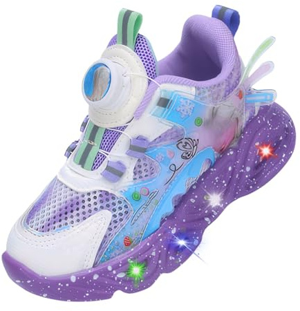 ZOUPREME Zapatillas Elsa Deportivas Luces para Niñas, Zapatos Princesa Luminosas para Niños, Girls Casual Sports Shoes Sneaker (A1-Purple-Mesh,30)
