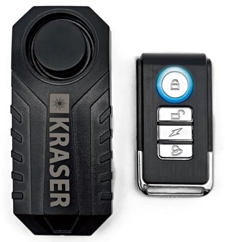 KRASER KR726 Allarme Bicicletta, Telecomando, Sensore Movimento 7 Livelli, 3 Toni, 113 Db Wireless con Telecomando, Allarme Moto Senza Installazione, Sicurezza Antifurto Bici Scooter Elettrico Porta