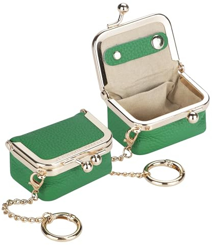 Royal Bagger Mini caja de monedas y joyería de cuero genuino con cerradura de beso, llavero extraíble, almacenamiento para anillos, pendientes, collares 2894 (Lago Verde)