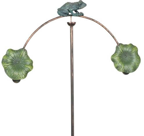 Gartenstecker Frosch auf AST mit Blättern aus Metall - 128 cm hoch - Gartendeko mit Balancegewicht - wetterfeste Gartenskulptur für Garten Beet oder Blumentopf