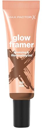 Max Factor Glow Framer, 60 Rich, Skin Tint, Contouring und Highlighter, Perfekt für ein Soft Contouring oder als brillanter Skin Tint Sanftes Glow und sunkissed Effektpigmente, Leichte Textur, 30ml