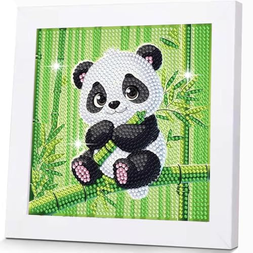 WEMEON Panda Diamond Painting Enfants avec cadre Bricolage Garçons Filles à partir de 6 ans 5D Animaux Peinture Diamant pour Enfants DIY Mosaïque Artisanat pour Décoration Murale 18 x 18 cm