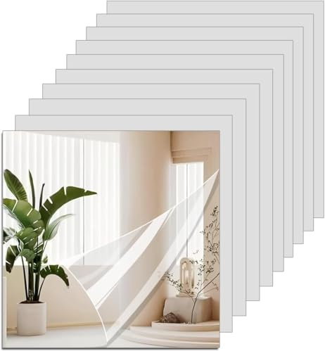 10PCS Self Adhesive Acrylic Mirror - 30 x 30cm On Full Length Mirrors, Sticky Plexiglass Mirror Tiles and Wall Stickers, Full Body Wall Mirrors Tiles for Bedroom Living Room Gym Hallway Bathroom