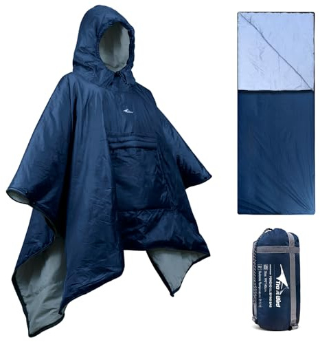 Travel Bird Wearable Sleeping Bag Poncho with Hoodie, 3 in 1 Outdoor Stadium Blanket Large Waterproof Warm Wearable Blanket for Camping, Hiking