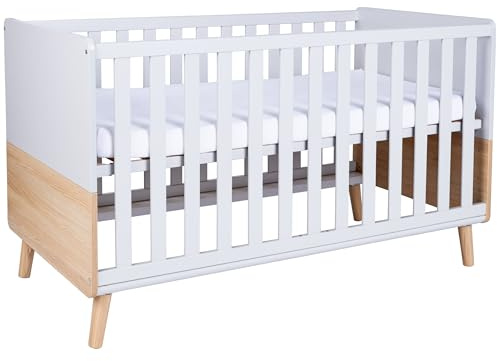 Arthur Berndt Kinderbett Lovis, Lichtgrau mit Nagano Eiche, 70 x 140 cm, 4-Fach Höhenverstellbar, Mitwachsend, mit Massivholzgittern und Lattenrost