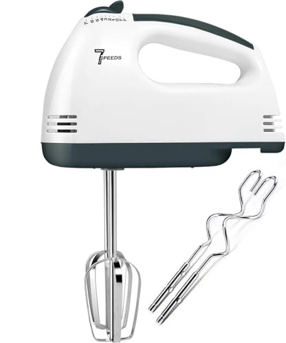 Electric Handheld Mixer, 7-Speed Adjustable Egg Beater with 2 Stainless Steel Whisks & 2 Dough Hooks, Hand Food Mixer, Kitchen Hand Held Bleander Egg Whisk for Baking Cake, Egg & More
