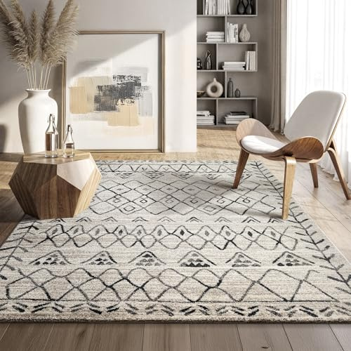 SANAT Boho Teppich – Moderner Teppich im Boho Stil, Geeignet für Wohnzimmer, Schlafzimmer, Flur, Esszimmer und Kinderzimmer – Boho Creme, Größe: 240 x 340 cm