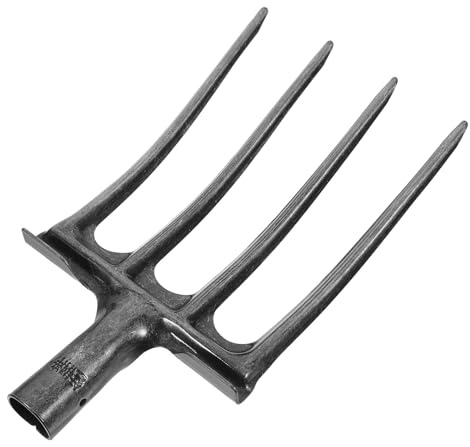 iplusmile Horquilla de Acero de 4 Dientes para Jardinería, Cabezal Resistente para Aflojar Suelo Agrícola, Herramienta Manual para Preparación y Aireación del Terreno, Uso en Cultivo