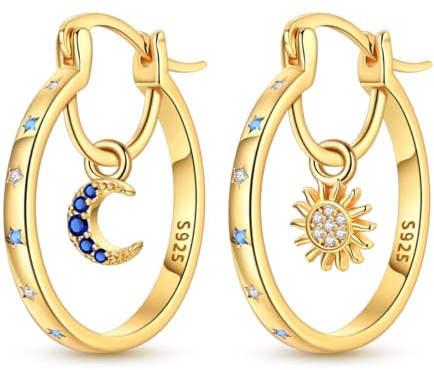 Parmuz 925 Sterling Silver Hoop Earring Simple Colorful Cubic Zirconia U-Shaped Star Moon Butterfly Small Huggie Earrings Jewelry Set for Women