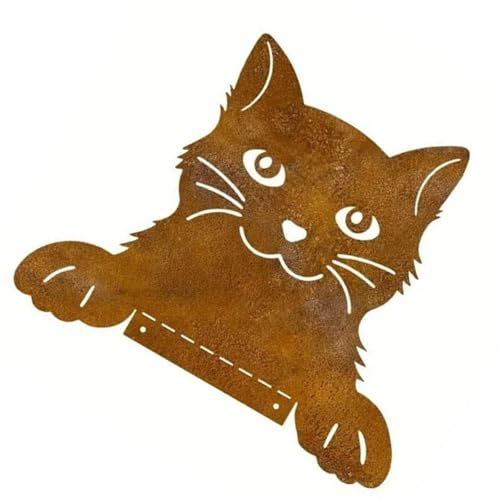 Zktfyshk Handgefertigte rostige Eisenskulptur, antiker Stil, Outdoor-Pfahl für Gärten, wetterbeständig und pflegeleichte Dekoration Katzen Rasen Ornamente