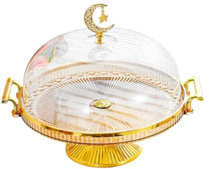 ALCXAZS Présentoir à gâteau sur pied avec couvercle, plat à gâteau sur pied pour cheesecake, biscuits et desserts, Amber S, Ambre, M