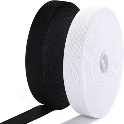 2 Rouleaux Bande Elastique Couture 15mm x 10m Blanc et Noir pour Vetements