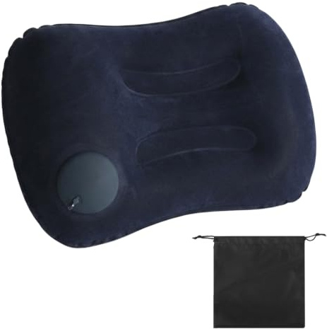 Bravien Almohada inflable ultraligera para camping, cojín de viaje ergonómico con bolsa de cordón, almohada compacta para exterior, tienda de campaña, playa, coche y avión
