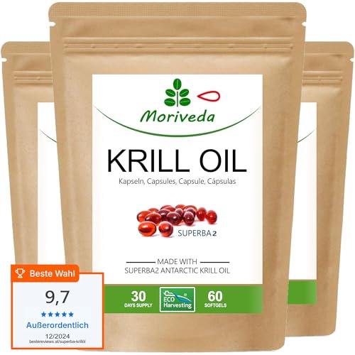 Superba Premium capsules d'huile de krill - avec huile oméga 3 révolutionnaire - astaxanthine estérifiée, antioxydants et vitamines - cœur, système immunitaire, mémoire - 180 gélules par MoriVeda