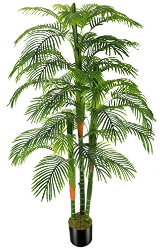 OXLLXO 6ft Artificial Golden Cane Palm Tree(72in) with 3 Trunks Faux Tree and Plastic Nursery Pot, Fake Plant for Office House Farmhouse Living Room Home Decor (Indoor/Outdoor)