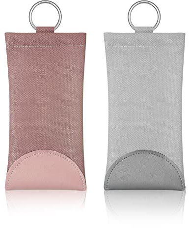 Aiuapaed Weiche Brillenetui, Leder, Reise-Sonnenbrillenetui, zum Quetschen, mit Schlaufe zum Aufhängen, 2 Stück, pink-grau, Einheitsgröße