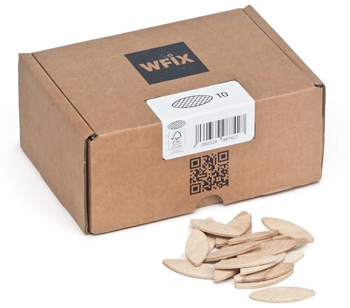 Tasselli piatti di WFix misura 10 | 250 tasselli in faggio massiccio in cartone robusto | Compatibile con la fresa e la fresa lamellare | Tasselli in legno come Lamello