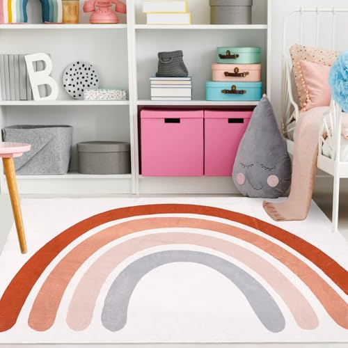USTIDE Regenbogen-Teppich, großer Regenbogen-Druck, Teppich für Schlafzimmer, Wohnzimmer, Spielzimmer, rutschfest, Kinderteppich, Mädchen, Jungen, Zimmer, Rosa, Heimdekoration, 120 x 180 cm