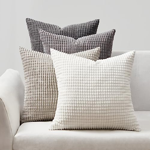 Topfinel Kissenbezug 30x30 Grau 4er Set Cord körnig Farbverlauf Kissenbezüge Kissenhülle Dekokissenbezug Sofakissen Couchkissen für Sofa Schlafzimmer Wohnzimmer Balkon Kinder flauschig