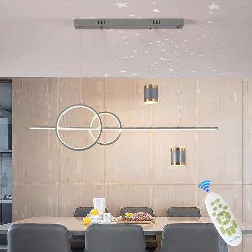 MQW Lampada a Sospensione LED Dimmerabile per Sala da Pranzo - Moderna Nera Con Telecomando, Design Lineare, Regolabile in Altezza, 48W