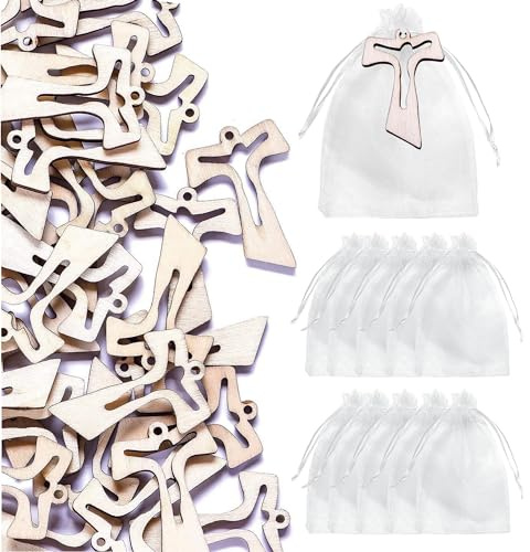 Mkishine 25 sacs + 25 pendentifs confetti croix baptême confirmation de naissance mariage première communion cadeau, sac, espace réservé