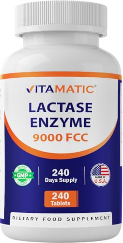 Vitamatic Lactase Enzyme 9000 FCC 240 Tablets - Lactose Intolerance Relief Caplets