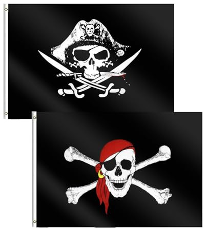 Drapeaux De Pirate,Drapeau De Pirate 60x 90 cm,2PCS Drapeau,Des Caraibes,Foulard Rouge,Pavillon Corsaire Avec Bandana,De CrâNe,DéCorations D'Halloween