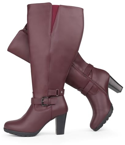 Chicblooms Botines de mujer de talla grande, con talle alto, tacón alto, con hebilla de tobillo, 39.5 EU