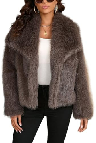 ZhuiKun Damen Kunstpelz Mantel Kurzer Felljacke Faux Pelz Winterjacke Kunstfell Einfarbig Dicker Parka Wintermantel
