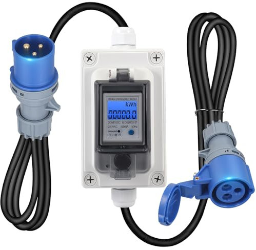 Compteur électricité Numérique Mobile 230 V 16 A Compteur D'électricité Pour Prise Extérieure avec Protection IP67 Contre L'eau/LED/Réinitialisation, Compteur De Puissance KWH Mobile