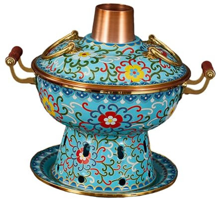 Milageto Shabu Hot Pot Old Beijing Hot Pot Familientreffen Kochen Haushalt Kupfer Restaurant Chafing Dish Mini Hotpot Cloisonné, Blau