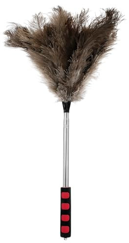 Ostrich Feather Duster Long Handle Natural Fluffy Ostrich Feather Duster Extendable Thick Soft Dust Removal Tool for Cleaning Ceiling Fan Blinds Furniture (100cm)