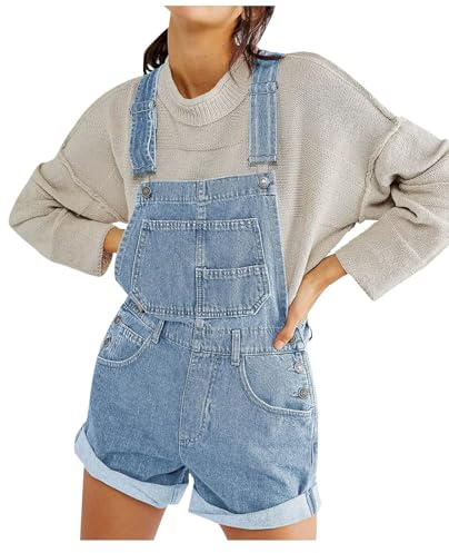 Mono Vaquero Peto Corto Mujer Jumpsuit Moda Casual Petos Deporte Fitness Pantalones Cortos Peto Jeans Rompers Fiesta Slim Fit Mezclilla Camiseta sin Manga Denim Cómodo Bolsillos Verano