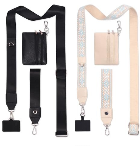 RZMAYIS Phone Crossbody Strap with Wallet Pouch, 2-Pack, Adjustable Lanyard with Zipper (STYLE1, Black+Blue)